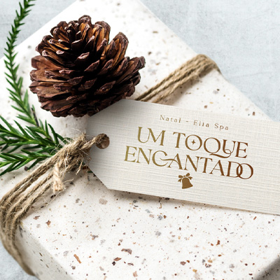 Embalagem de presente de Natal com tag impressa Um toque encantado